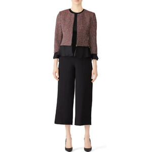 Slate & Willow Tweed Ruffle Trim Peplum Jacket Blazer Zip Size 12 Career‎ Work